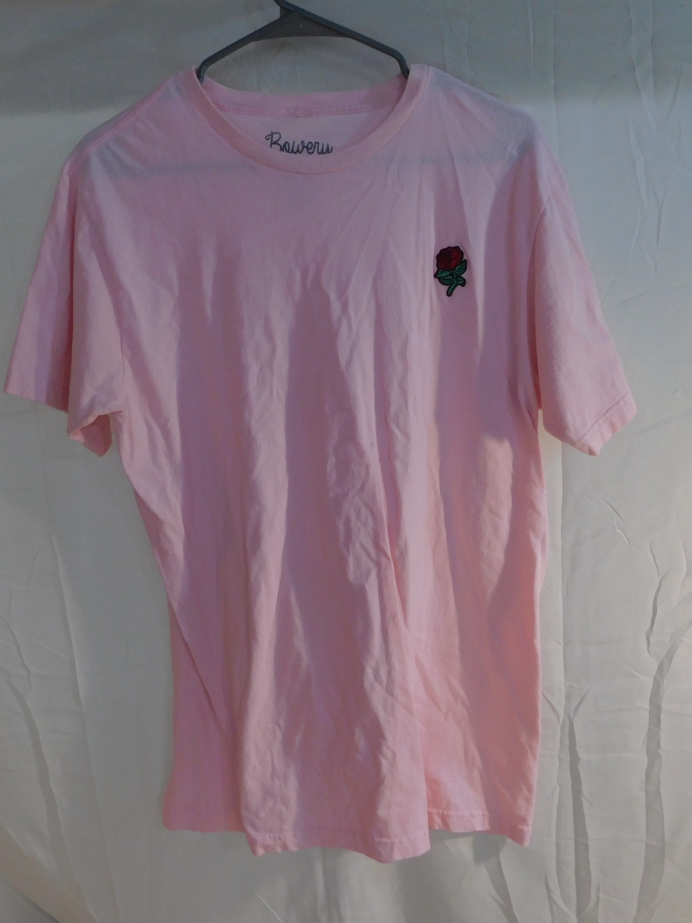 Men's Pink Rose Patch Crew Neck Tee by Raveru